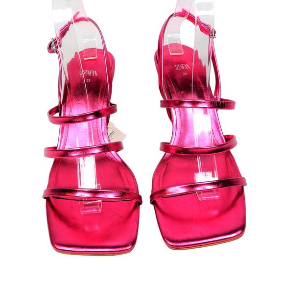 New ZARA Metallic Fuchsia Strappy Lucite Balls Slingback Heel Sandals 8 EU 39 - Picture 3 of 9